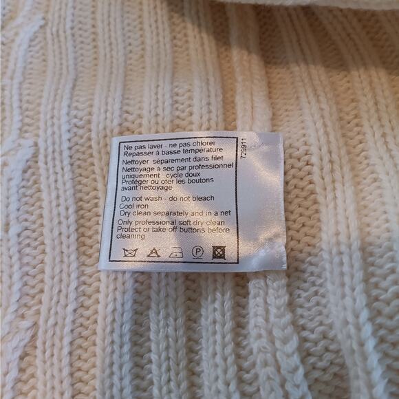 Chanel Cardigan Sweater 40 Small Ivory Cable Knit Fringe Trim Cashmere Cotton - Picture 11 of 14